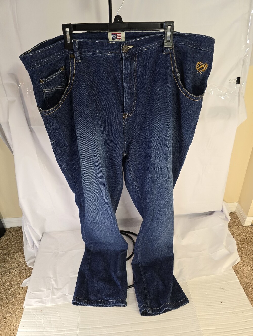 Vintage Phat Farm Baggy Jeans 44x34 Dark Wash Embroidered Y2K Hip Hop Denim